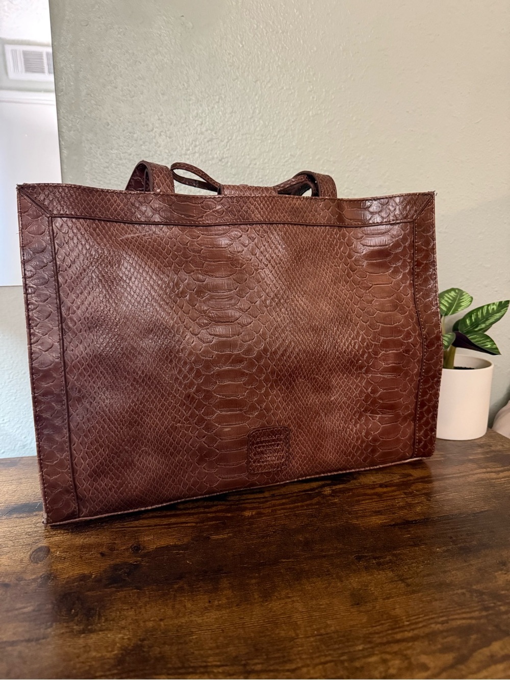 Liz Claiborne Brown Faux Snakeskin Embossed Tote Shoulder Bag